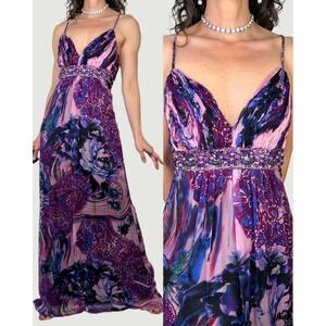 Sue Wong Beaded Silk Floral Print Maxi Dress Formal Evening Gown Tropical 4
